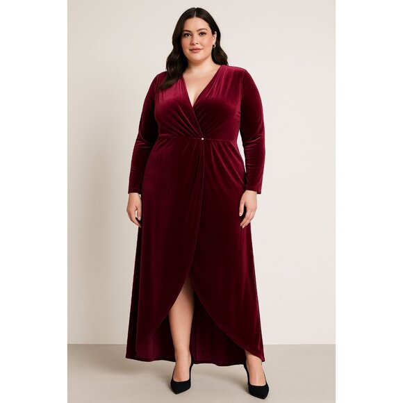eloquii women’s Plus Size Red Velvet Long Sleeve Dress/ Duster Cardigan Size 18 - Picture 1 of 9